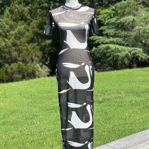 Shein Sxy Long Black & White Mesh Dress Mock Neck NWT Size Lg
